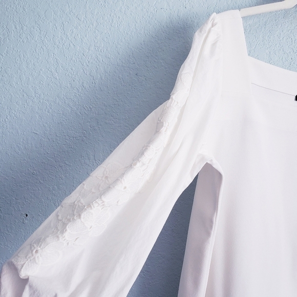 Ann Taylor White Square Neck Floral Eyelet Long Sleeve Blouse - Picture 4 of 9